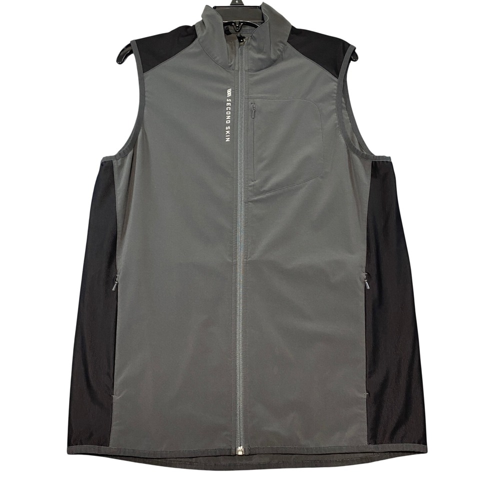 Second Skin Mens Full Zip Training Vest Gray Black Mock Neck Pocket‎ Medium